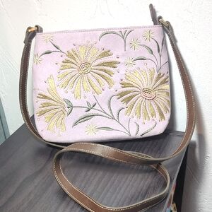 Vintage 90s Y2K Purple Fairy Floral Embroidered Summer Crossbody Bag